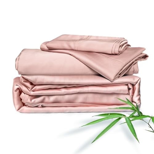 ClevaHome 4-Piece Queen Bamboo Bed Sheet Set, 100% Organic Cooling Fabric, 16" Deep Pocket, Pink