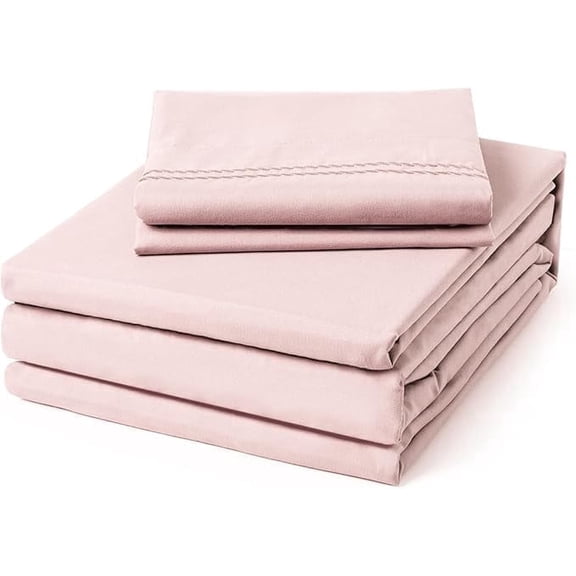 ClevaHome 4-Piece Twin Luxury Bed Sheet Set - Soft, Wrinkle & Fade Resistant Microfiber Bedding with 14" Deep Pocket & Embroidery, Barely Pink