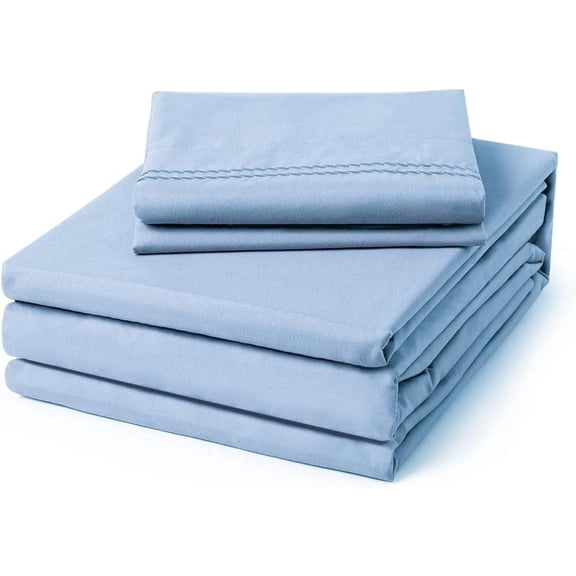 ClevaHome 4-Piece Twin Luxury Bed Sheet Set - Soft, Wrinkle & Fade Resistant Microfiber Bedding with 14" Deep Pocket & Embroidery, Chambray Blue