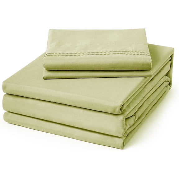 ClevaHome 4-Piece Twin Luxury Bed Sheet Set - Soft, Wrinkle & Fade Resistant Microfiber Bedding with 14" Deep Pocket & Embroidery, Leaf Green