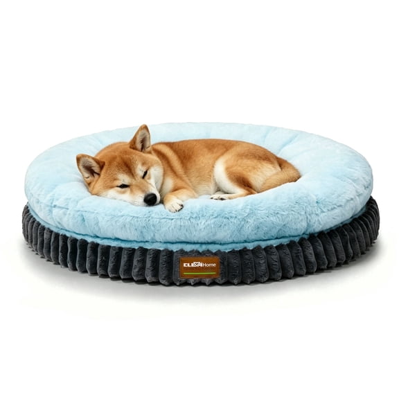 Cleva 36" Orthopedic Dog Bed, Round Double-Layer Plush Pet Bed with Washable Cover, Non-Slip Bottom, Ice Blue, for Medium Dogs