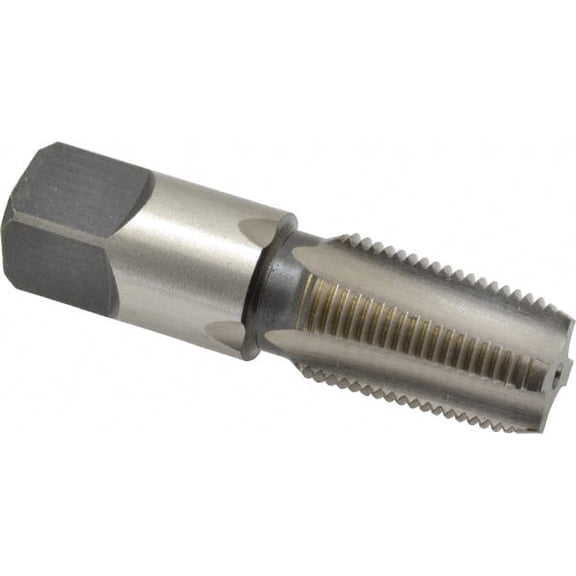 Cleveland 3/8-18 NPT 4 Flute HSS Standard Flute Tap Bright Finish, 2-9/16" OAL, 1.063" Thread Length, 0.7" Shank Diam, 0.531" Square, 1 to 3-1/2 Chamfer, Regular Hook