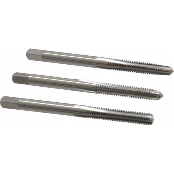 Cleveland #8-32 UNC, 4 Flute, Bottoming, Plug & Taper, Bright Finish, HSS Tap Set Right Hand Cut, 2-1/8" OAL, 0.38" Thread Length