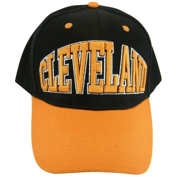 Cleveland Adult Size Curved Brim Adjustable Baseball Cap (Black/Orange)