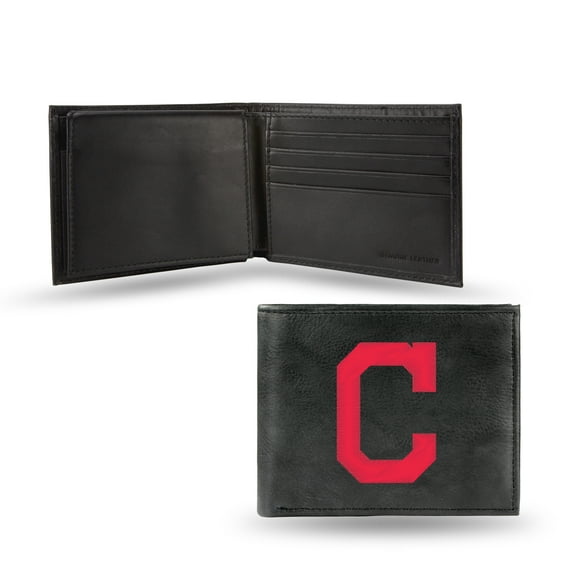 Cleveland Baseball Indians Embroidered Black Leather Bifold Wallet