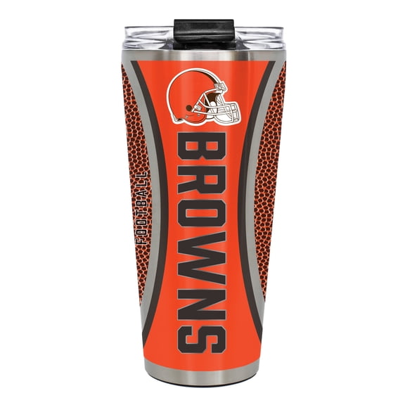 Cleveland Browns 32 ounce vacuum insulated stainless steel tumbler with Gameball graphic