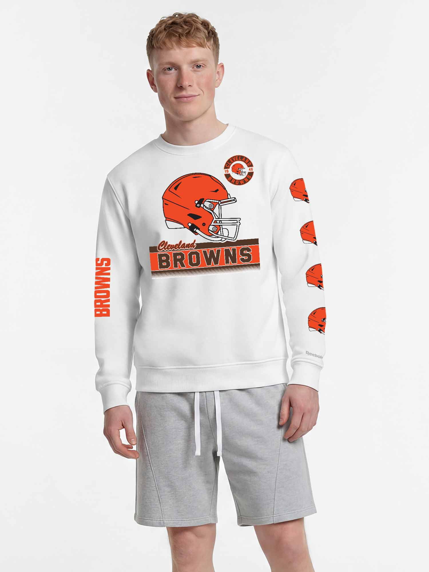 Cleveland Browns Reebok Mens White Crew Sweatshirt