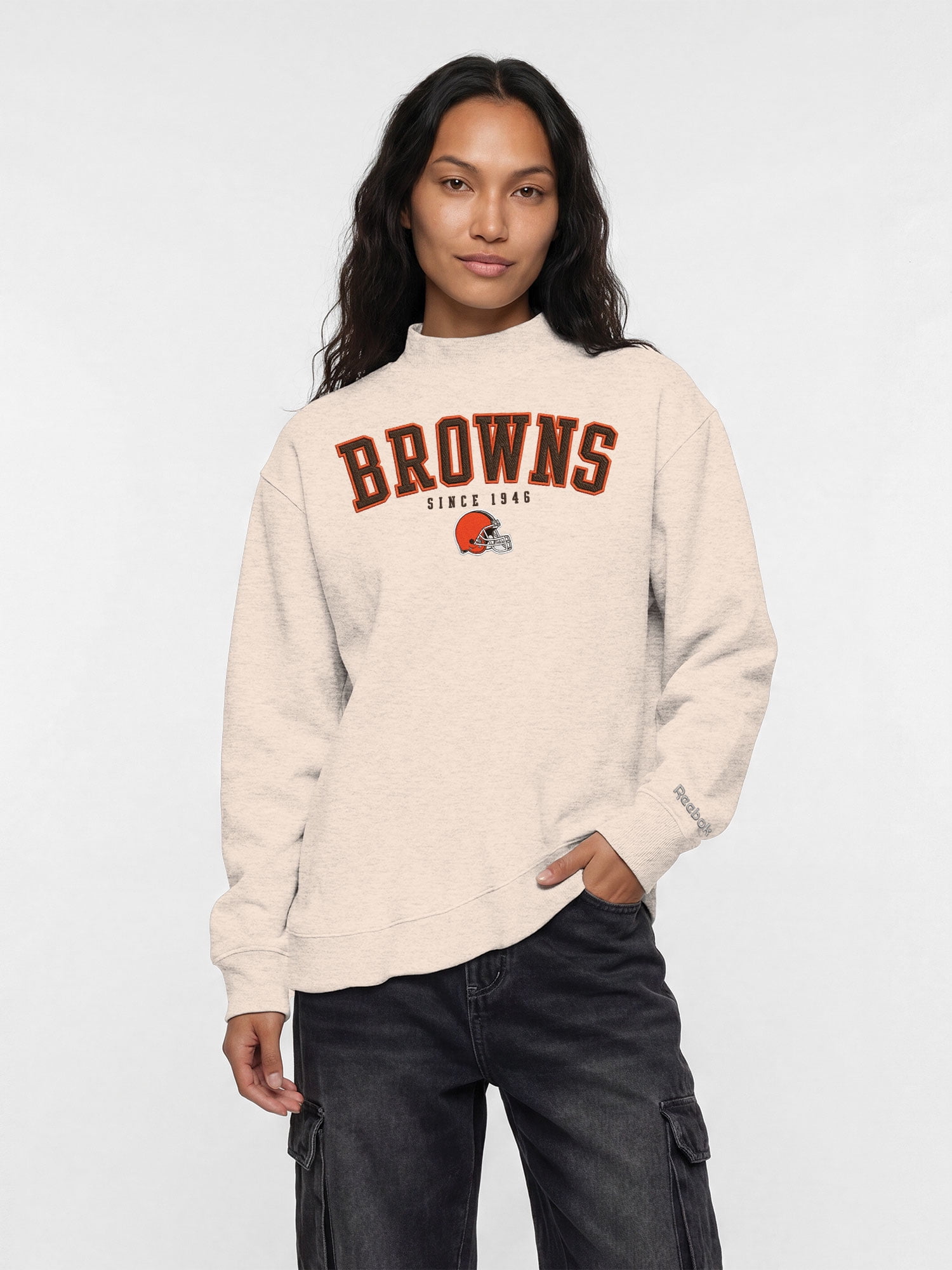 Cleveland Browns Reebok Womens Oat Mock Neck Oversized Tunic Sweatshirt