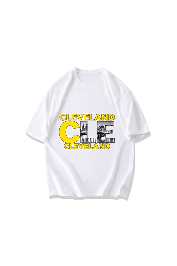 Cleveland CLE T-Shirt Black Cityscape And Text Design For Casual Wear