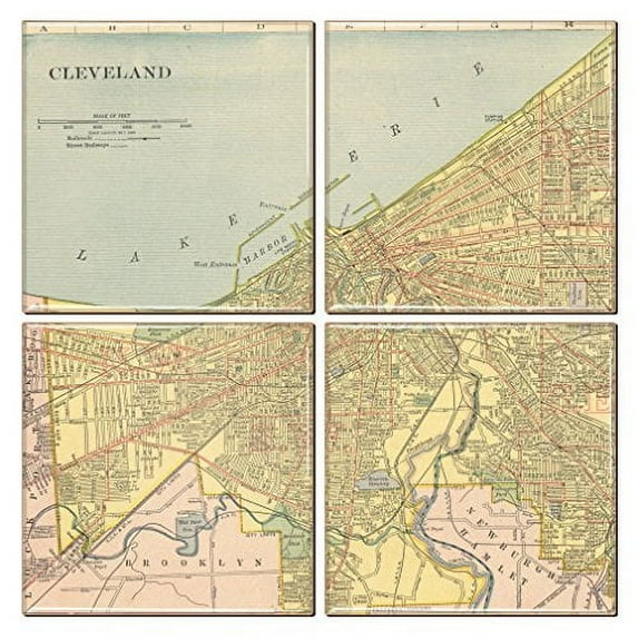 Cleveland Coaster Of Vintage Map (Set Of 4)