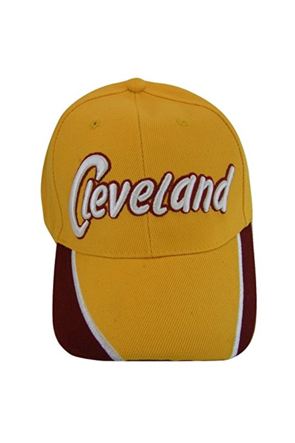 Cleveland Cursive Script Men's Adjustable Baseball Cap (Gold/Wine)