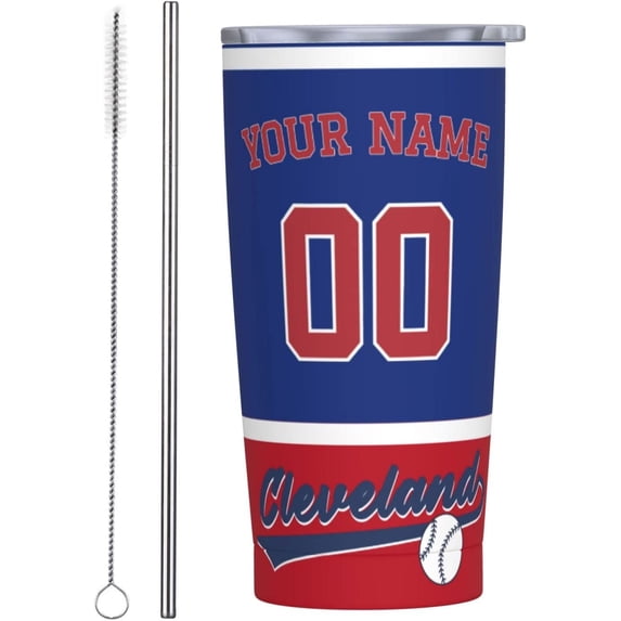Cleveland Custom Tumbler 20 oz for Women Men gift, Custom Name and Number Tumbler, with Lid and Straw Stainless Steel Tumbler Double Walled
