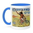thumbnail image 1 of Cleveland Cycles Madeleine, Paris Bicycle Advertising Poster, 15oz Two-Tone Blue Mug, 1 of 7