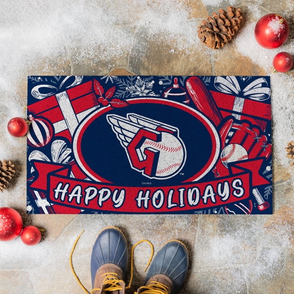Cleveland Guardians 28" x 16" Happy Holidays Christmas Turf Door Mat