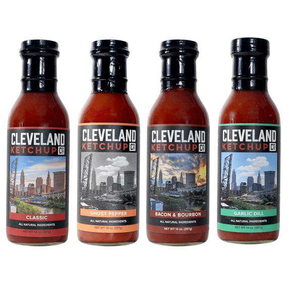 Cleveland Ketchup - 4 Tasty Varieties - Classic, Bacon & Bourbon, Garlic Dill, Ghost Pepper (Variety 4 pack)