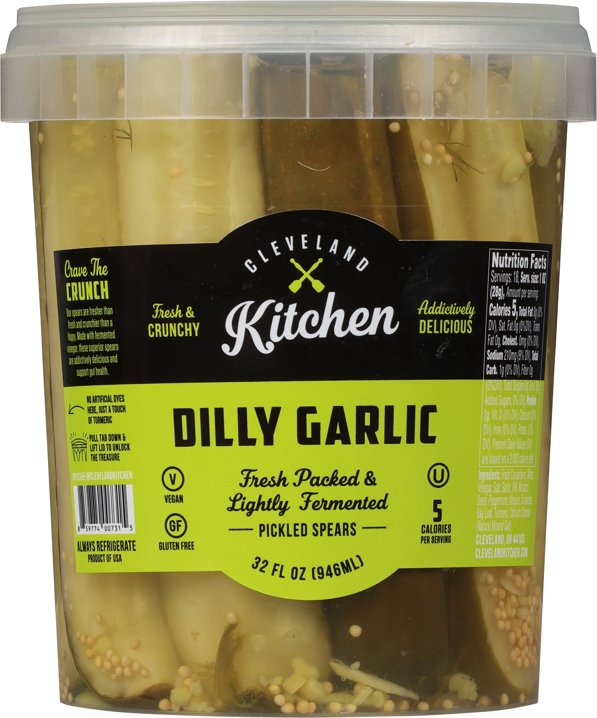 Cleveland Kitchen Pickle Spears Dilly Garlic, 32 fl oz, Pack of 6
