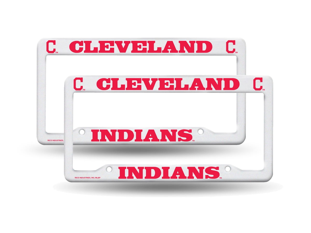 Cleveland MLB Baseball Indians (Set of 2) Raised Letter White Plastic License Plate Frames with