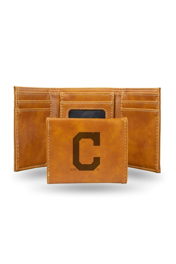 Cleveland MLB Indians Laser Engraved Brown Trifold Wallet