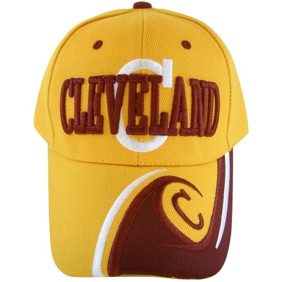 Cleveland Men's C Wave Pattern Adjustable Baseball Cap (Gold/Wine)