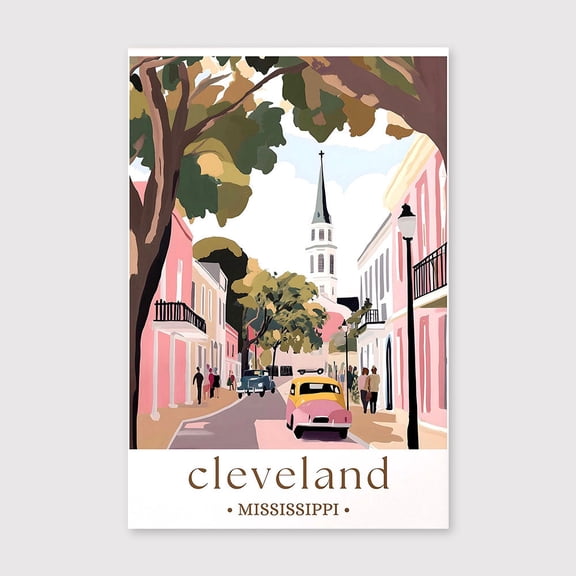 Cleveland Mississippi Travel Canvas, Delta Town Wall Art, Southern Landscape Print, Mississippi Travel Decor