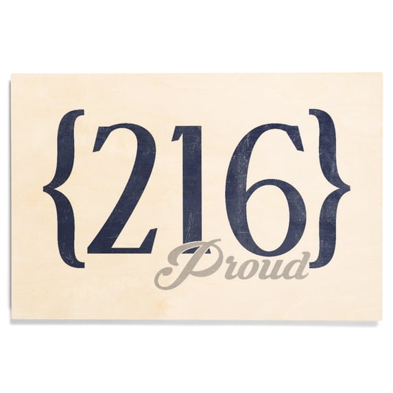 Cleveland, Ohio, 216 Area Code (Blue) Birch Wood Wall Sign (12x18 Rustic Home Decor, Ready to Hang Art)