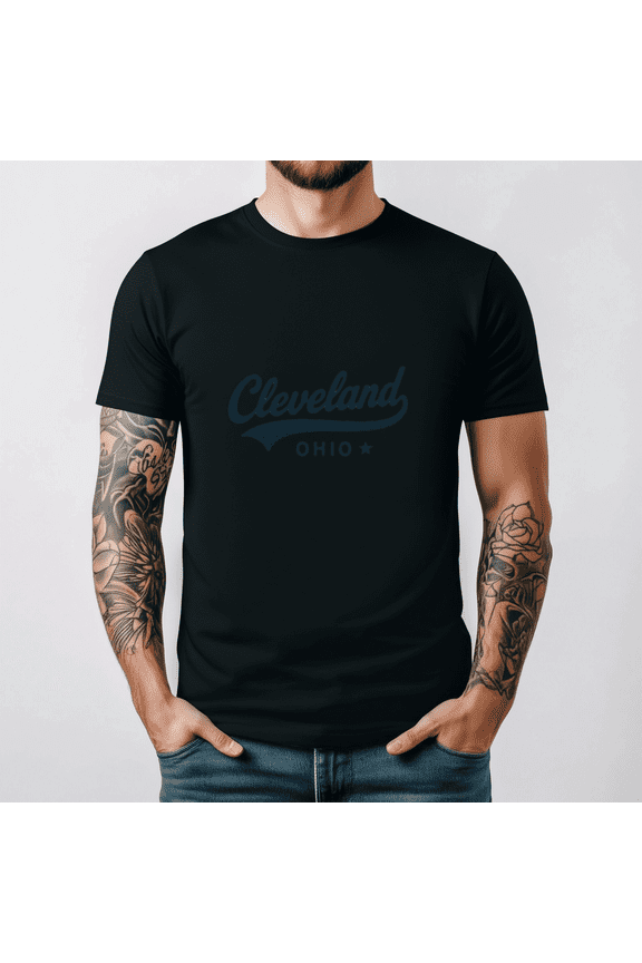 Cleveland Ohio Retro Script Baseball Style Design Graphic Tee Top,for unisex up to 5XL