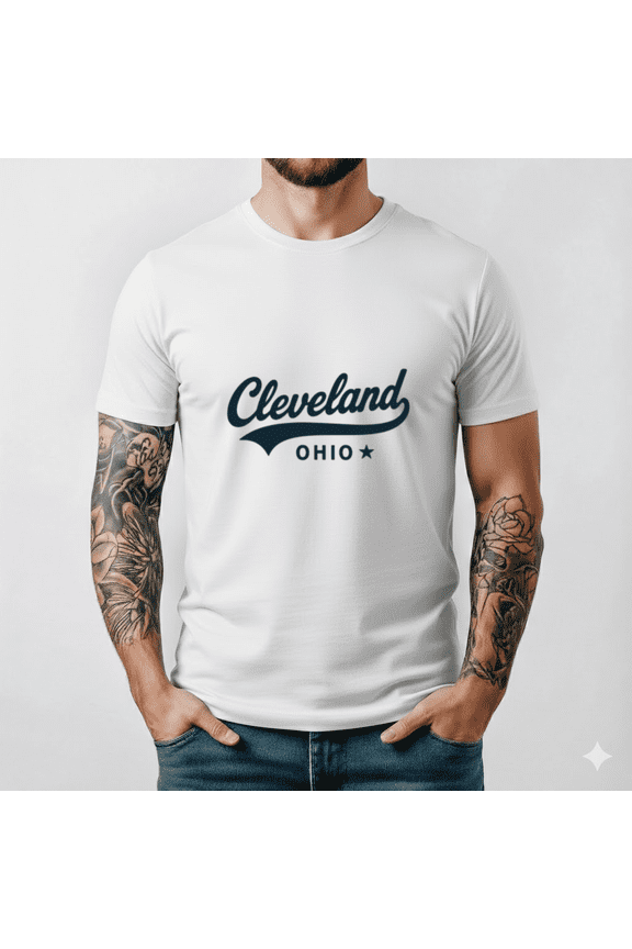 Cleveland Ohio Retro Script Baseball Style Design Graphic Tee Top,for unisex up to 5XL