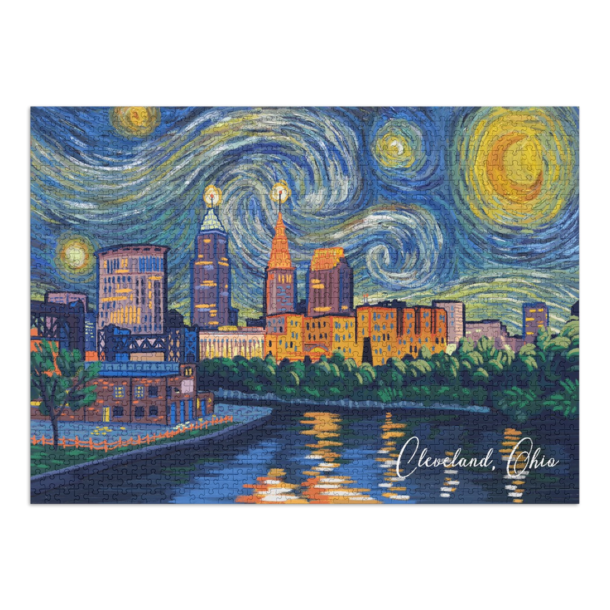 Cleveland, Ohio, Starry Night, City Skyline (1000 Piece Puzzle, Size
