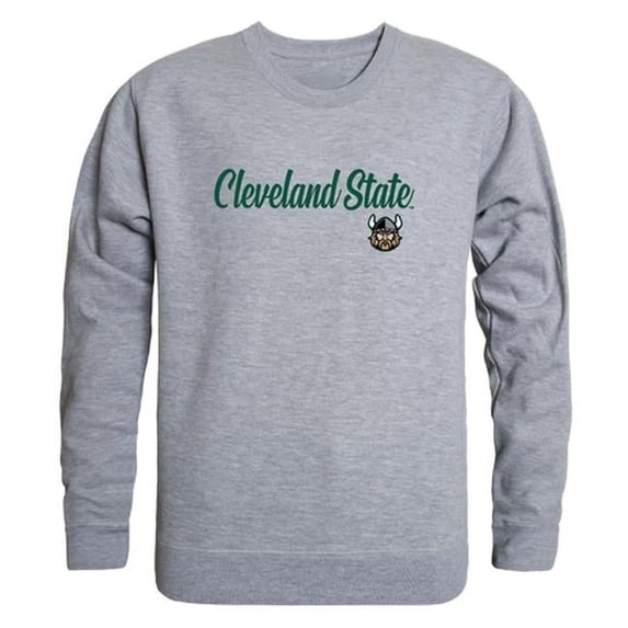 Cleveland State University Script Crewneck T-Shirt, Heather Grey - Medium