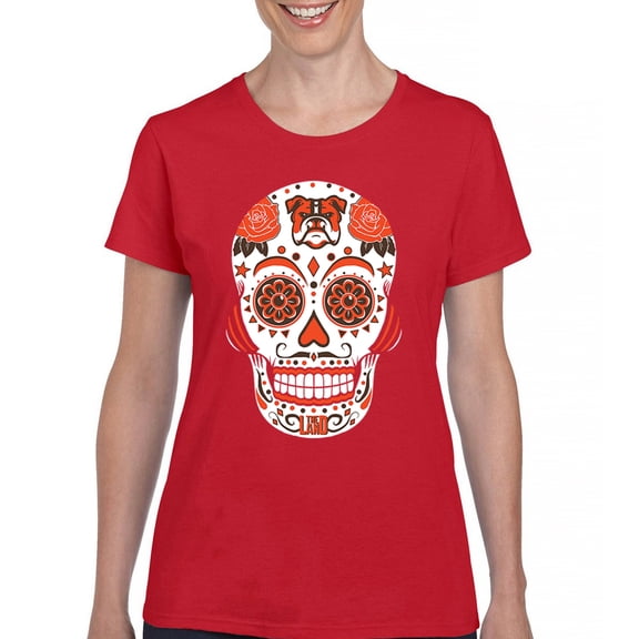 Cleveland Sugar Skull T-Shirt Game Night CLE Fantasy Football Fan Women's Tee