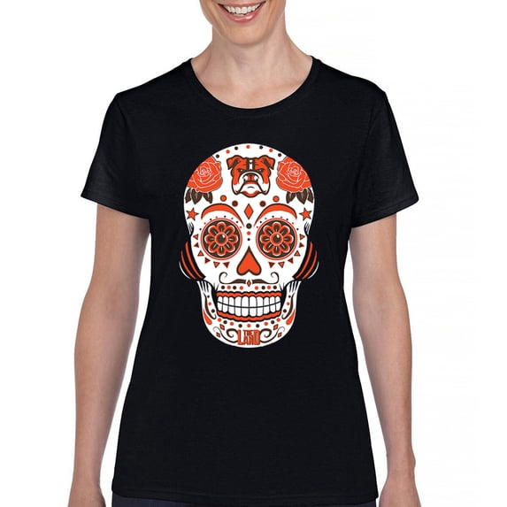 Cleveland Sugar Skull T-Shirt Game Night CLE Fantasy Football Fan Women's Tee