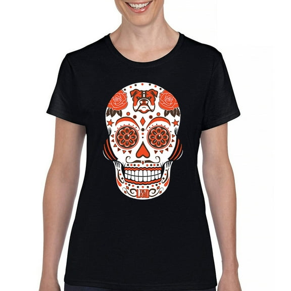 Cleveland Sugar Skull T-Shirt Game Night CLE Fantasy Football Fan Women's Tee