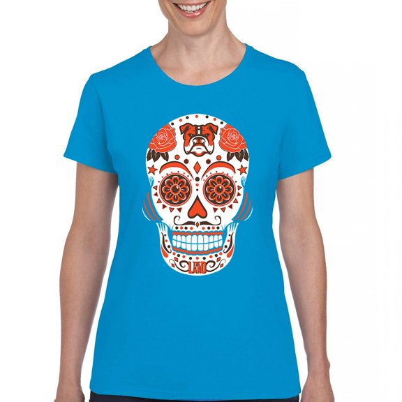 Cleveland Sugar Skull T-Shirt Game Night CLE Fantasy Football Fan Women's Tee