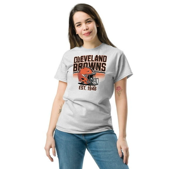 Cleveland T-Shirt, Football Helmet Tee, Football Fan Gift (Ash, S)