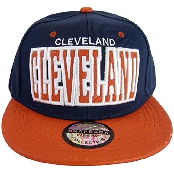Cleveland Textured Brim Men's Adjustable Snapback Baseball Caps (Navy/Red)