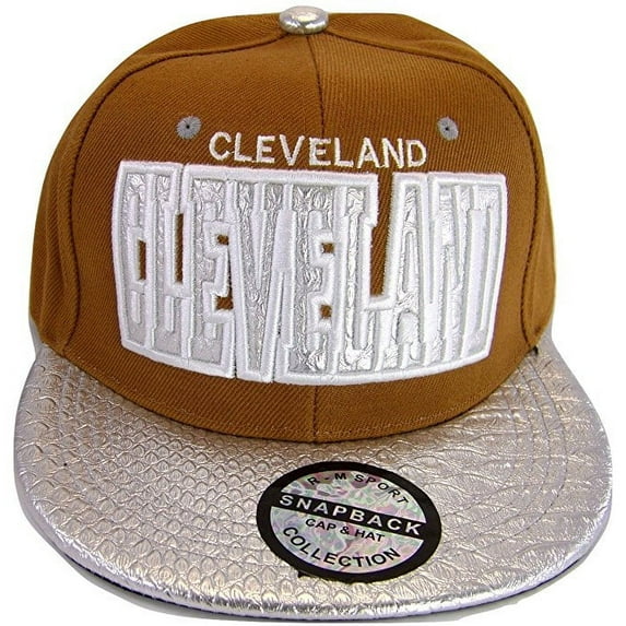 Cleveland Textured Brim Men's Adjustable Snapback Baseball Caps (Orange/Silver)
