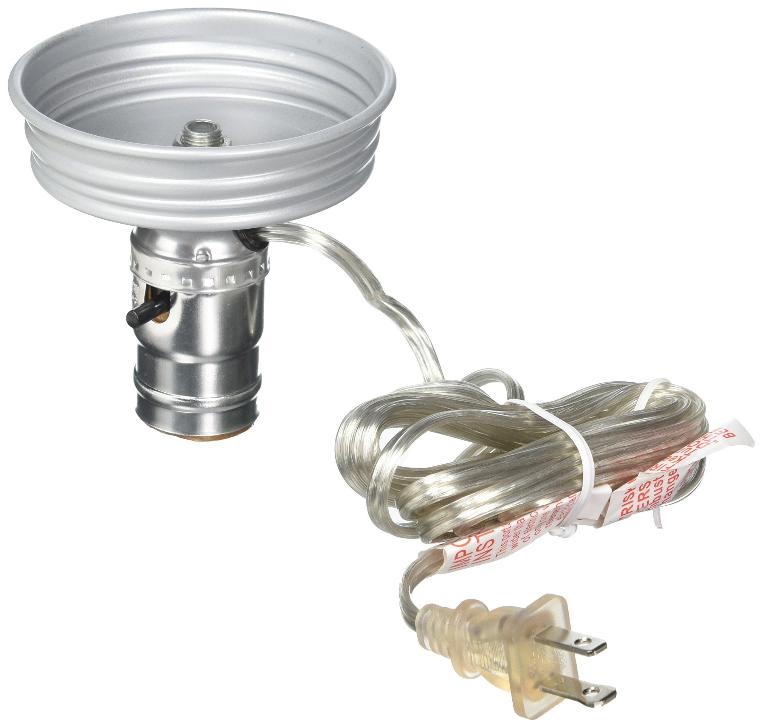 Silver Wide Mouth Canning Jar Lamp Adapter with Cord