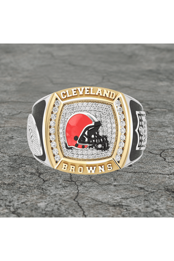 #ClevelandBrowns 1/2ctw Two Tone Yellow Gold and 925 Sterling Silver Championship Ring, University or College Students Graduation Ring