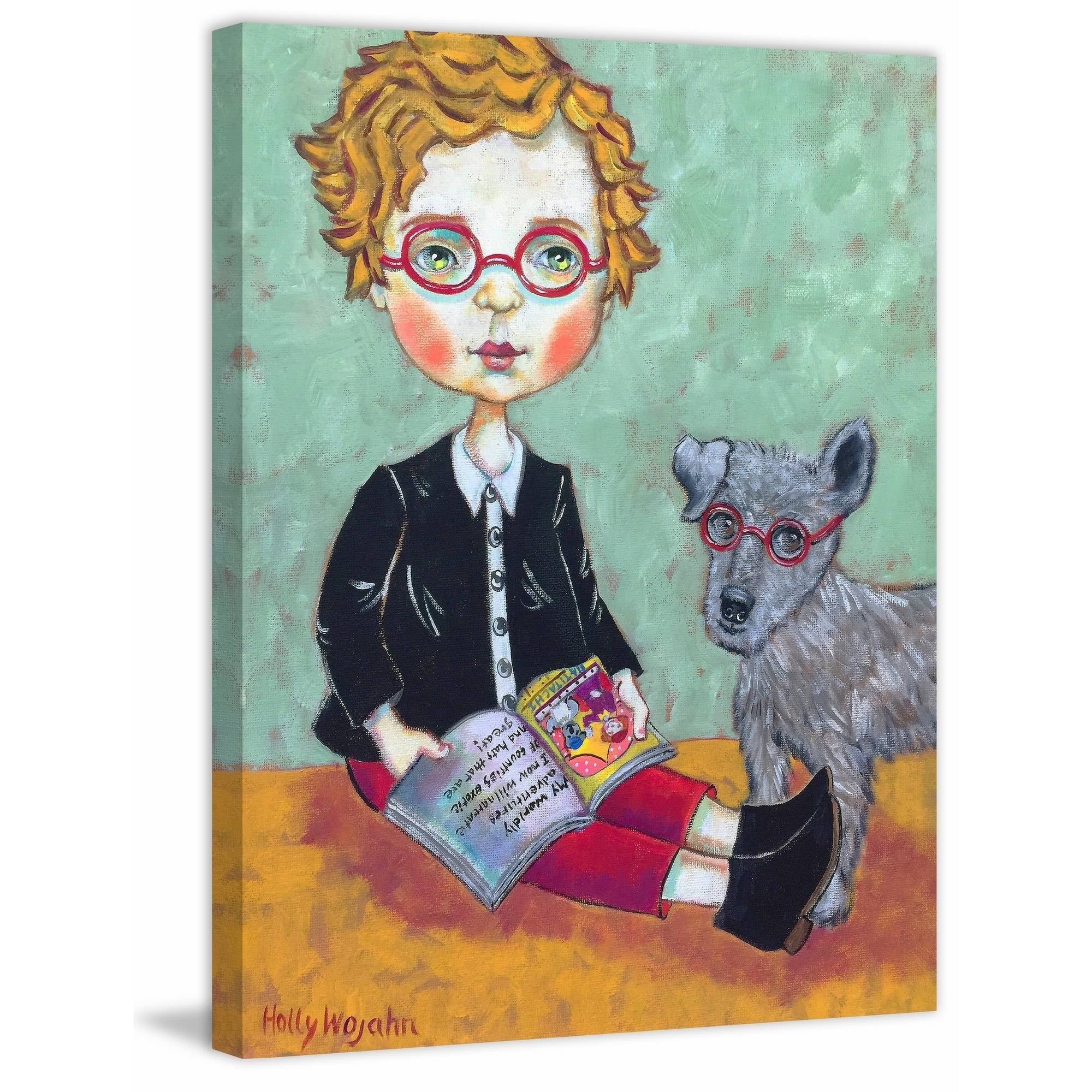 Clever Boys Reading with Dog Canvas Print