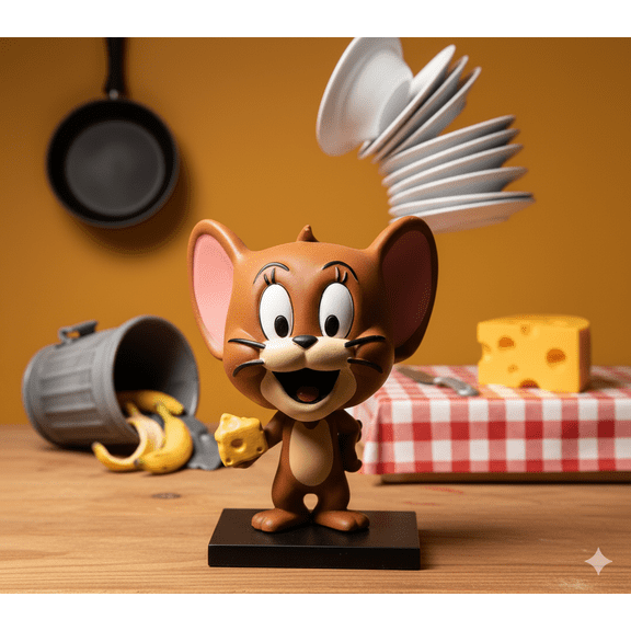 Clever Brown Mouse Figurine - 9cm Cartoon Rival with Cheese