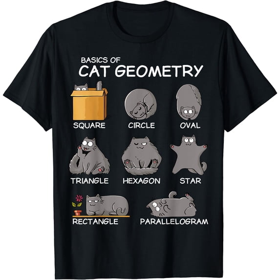 Clever Cat Geometry Math Shapes T-Shirt Gift for Cat Dad Mom Fans