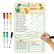 Clever Clean Dry Erase Chore Chart Whiteboard with 6 Markers, Reusable Reward Chart Dinosaur