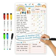 Clever Clean Dry Erase Chores Chart, Reusable Reward Chart, Non-Magnetic Chore Board Clings to Any Smooth Surfaces, 6 Whiteboard Markers Included