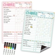 Clever Clean Magnetic Dry Erase Board Chore Chart Kit with 6 Extra Fine Point Markers, 2 Count Pink & Green