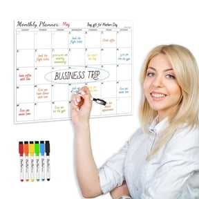 Clever Clean Non-Magnetic Dry Erase Calendar for Fridge, Reusable Calendar with 6 Dry Erase Markers, Whiteboard Calendar Sticks to Any Smooth Surface, Dry Erase Fridge Calendar