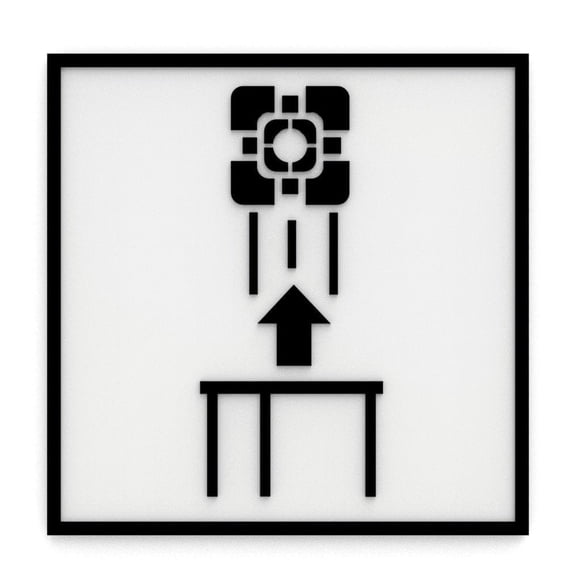 Clever Contraption | Portal Sign - Cube Drop | Durable Wall Decor (Black)