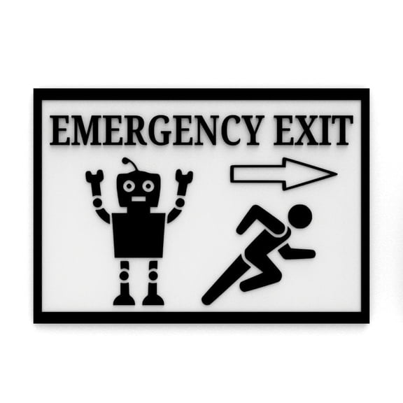 Clever Contraption Sign | Emergency Exit  Black and White Safety Wall Sign