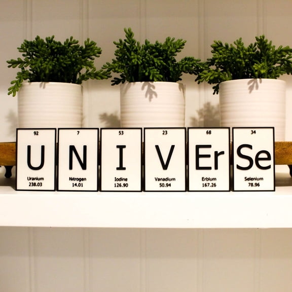 Clever Contraption Universe Name Plate | Periodic Table Style Desk, Wall, or Shelf Sign Customizable, Black & White
