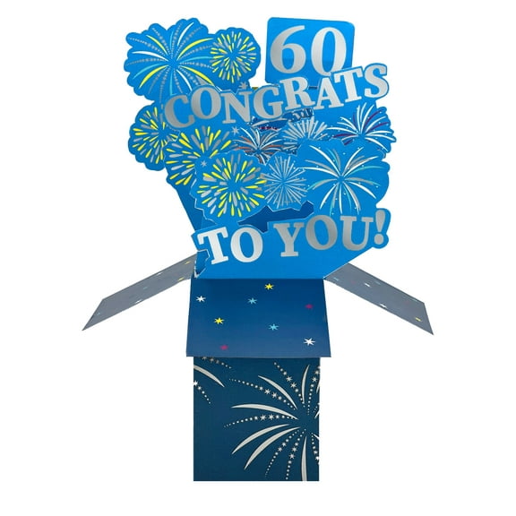 Clever Cube Pop Up Card - 60th Birthday - Fireworks