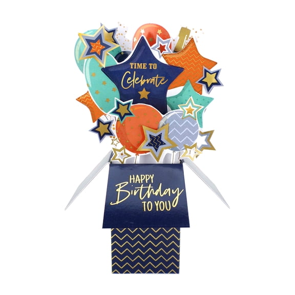 Clever Cube Pop Up Card - Birthday - Balloons & Stars